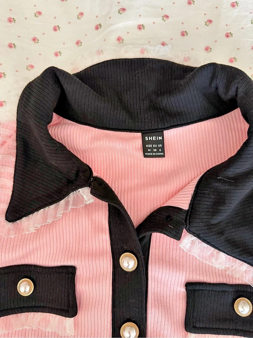 Contrast Trim Short Sleeve Top Pink & Black